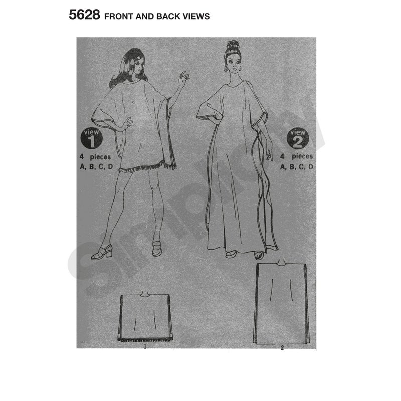 سيمبليسيتي البساطة UV5628OS 1970's خمر أزياء المرأة القفطان الخياطة نمط كيت رمز 5628 الأحجام 8-40 - Image 4